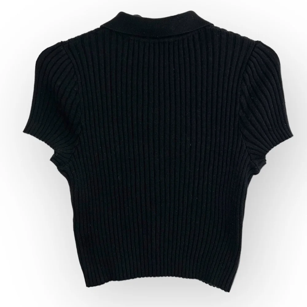 Rare Brandy Melville BLACK Bridget Crop Knit Polo collared y2K short sleeve Top - Picture 6 of 8